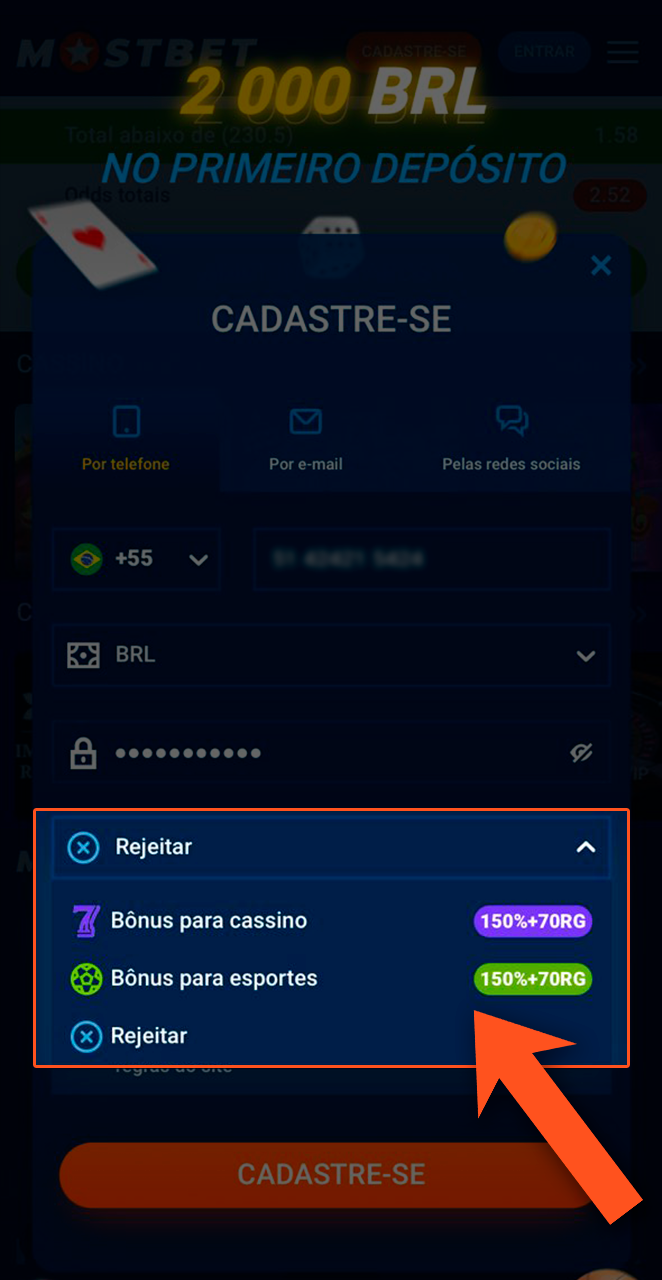 Escolha um bônus de boas-vindas da Mostbet.