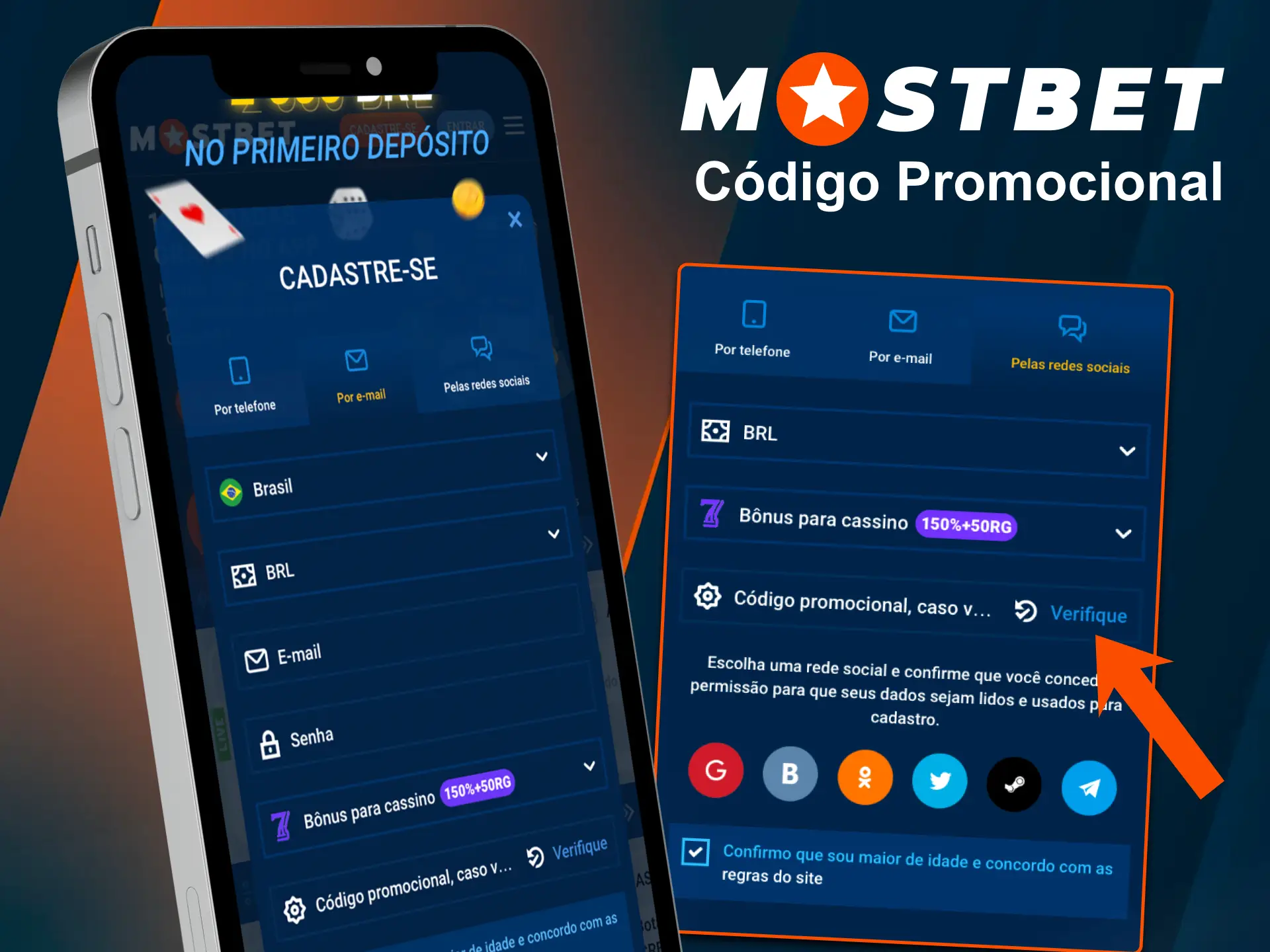 Ative o código promocional no aplicativo Mostbet.